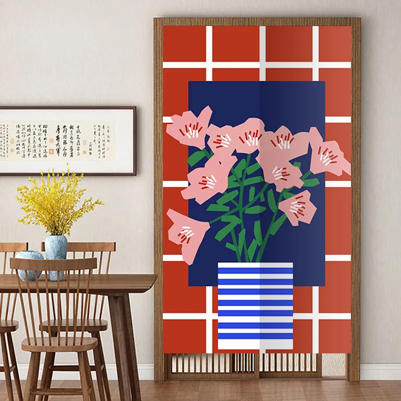 

Pink Lilac Flowers In the Vase Curtain Modern Urban Style Violet Entrance Welcome Curtains for Door
