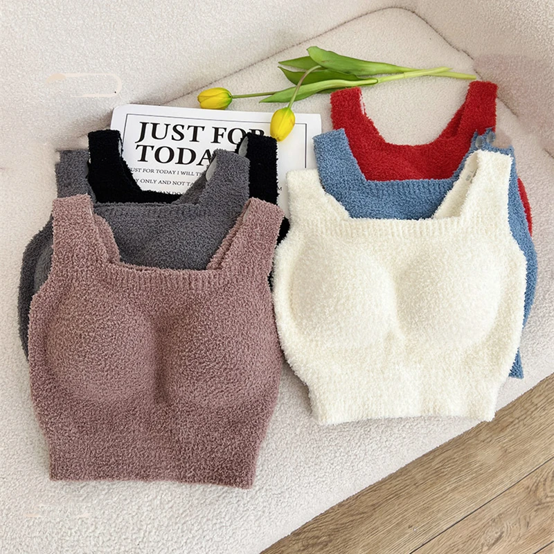 Fashion New Winter Body Top Corset Women Undershirt Slim Vest With Bra Lambswool Thermal Underwear Bottoming Basic Pant Homewear