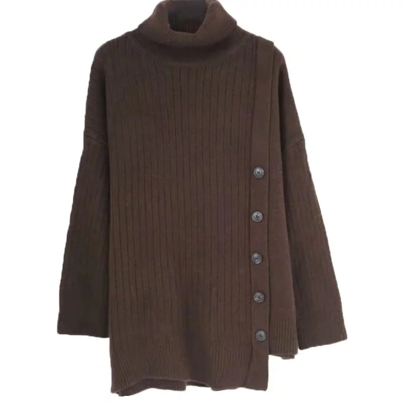 Sweaters New High Neck Solid Fashion Korean Female Winter Sweater Shirt,Loose Mid Long Irregular High Class Knitted Sweater cardigan sweater Sweaters