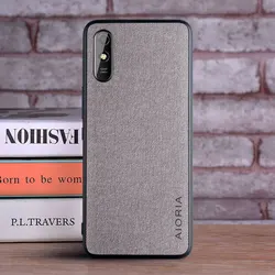 Luxury Textile Leather Skin Soft TPU Hard PC Phone Case Cover for Redmi 9A (Light Gray)