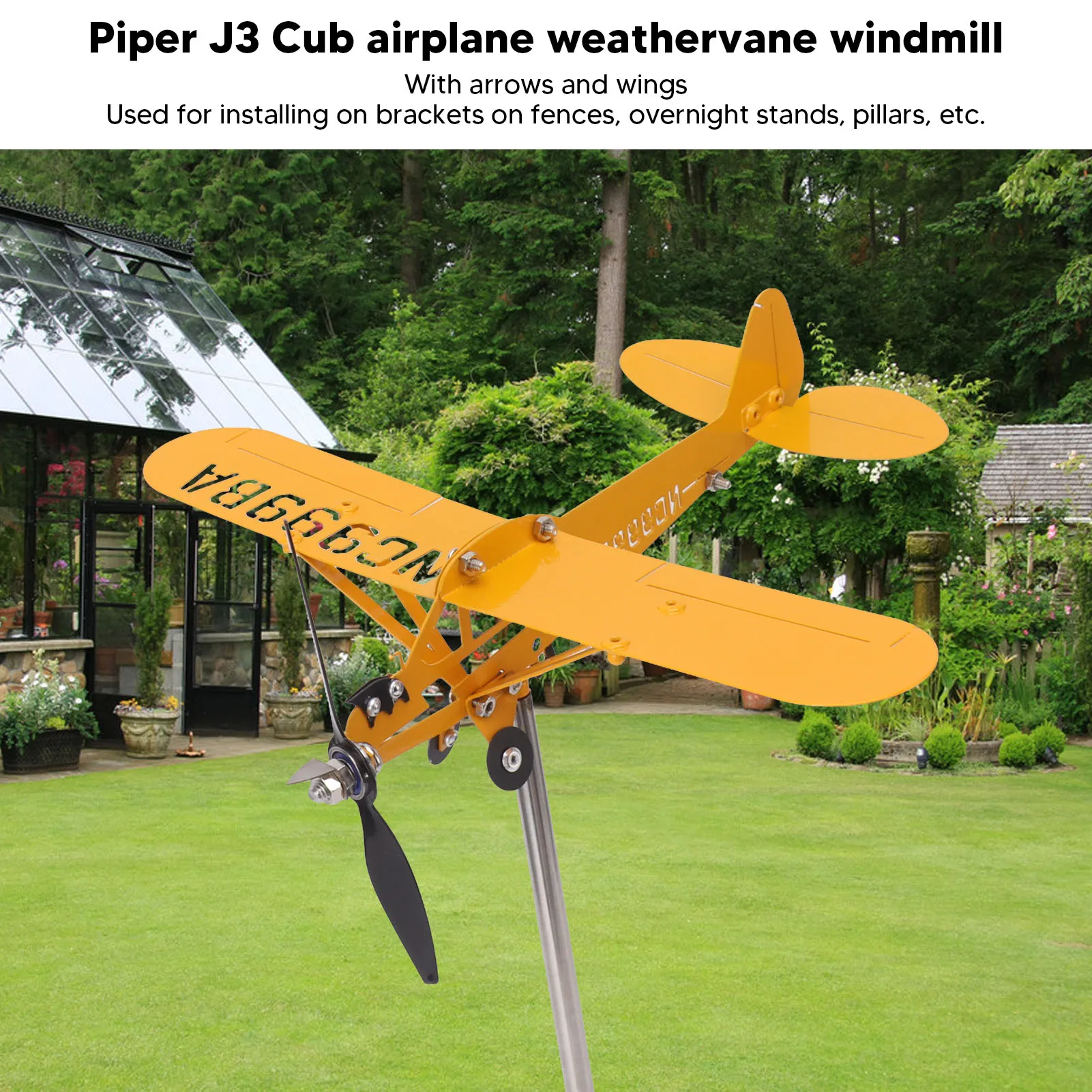Piper J3 Cub Airplane 3D Metal Weathervane Outdoor Roof Wind Direction Indicator Garden Decor