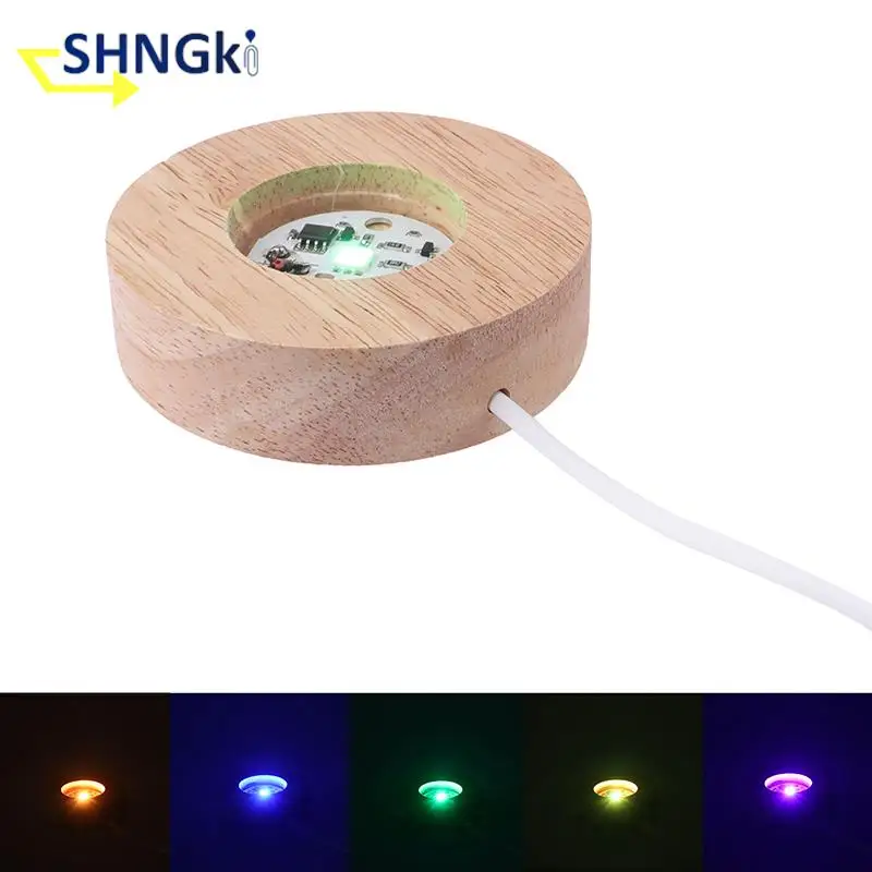 LED Wood Lamp Base LED Light Base Lamp Holder Art Ornament Home Decoration Display Stand With Remote Control USB Home Decor