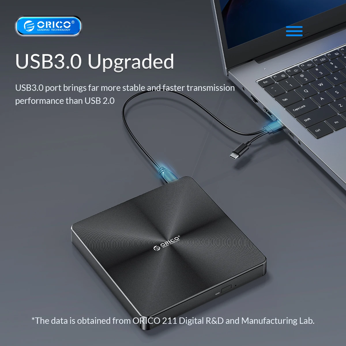 Orico Usb3.0 Magro Externo Unidade Óptica Portátil Gravador de Gravador Dvd Player para Computador Portátil Windows pc Dvd rw Rom Queimador - Imagem 3