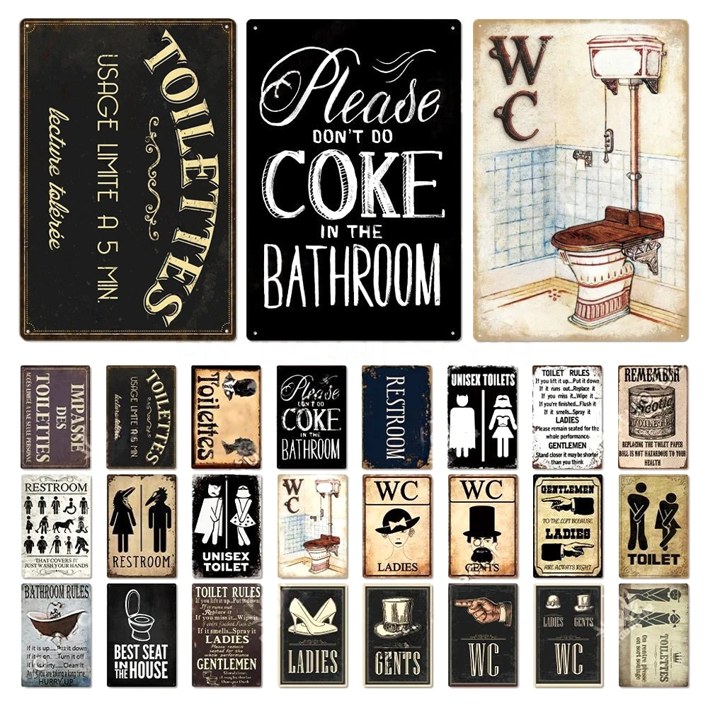 Plaque émaillée Humoristique 'ICI SALLE DE BAIN' - Décoration Murale Métal