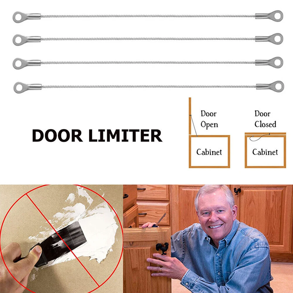 Stainless Steel Door Cabinet Restraint Braided Cable Hinge Limiter Swing Opening Angle Flexible Braided Limiter 4pcs
