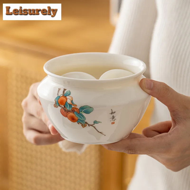 400ML Dehua Sheep Fat Jade Porcelain Jianshui Washing Cup Bowl Tea Residue Bucket Chaxi Writing-brush Washer Tea Item Accessorie
