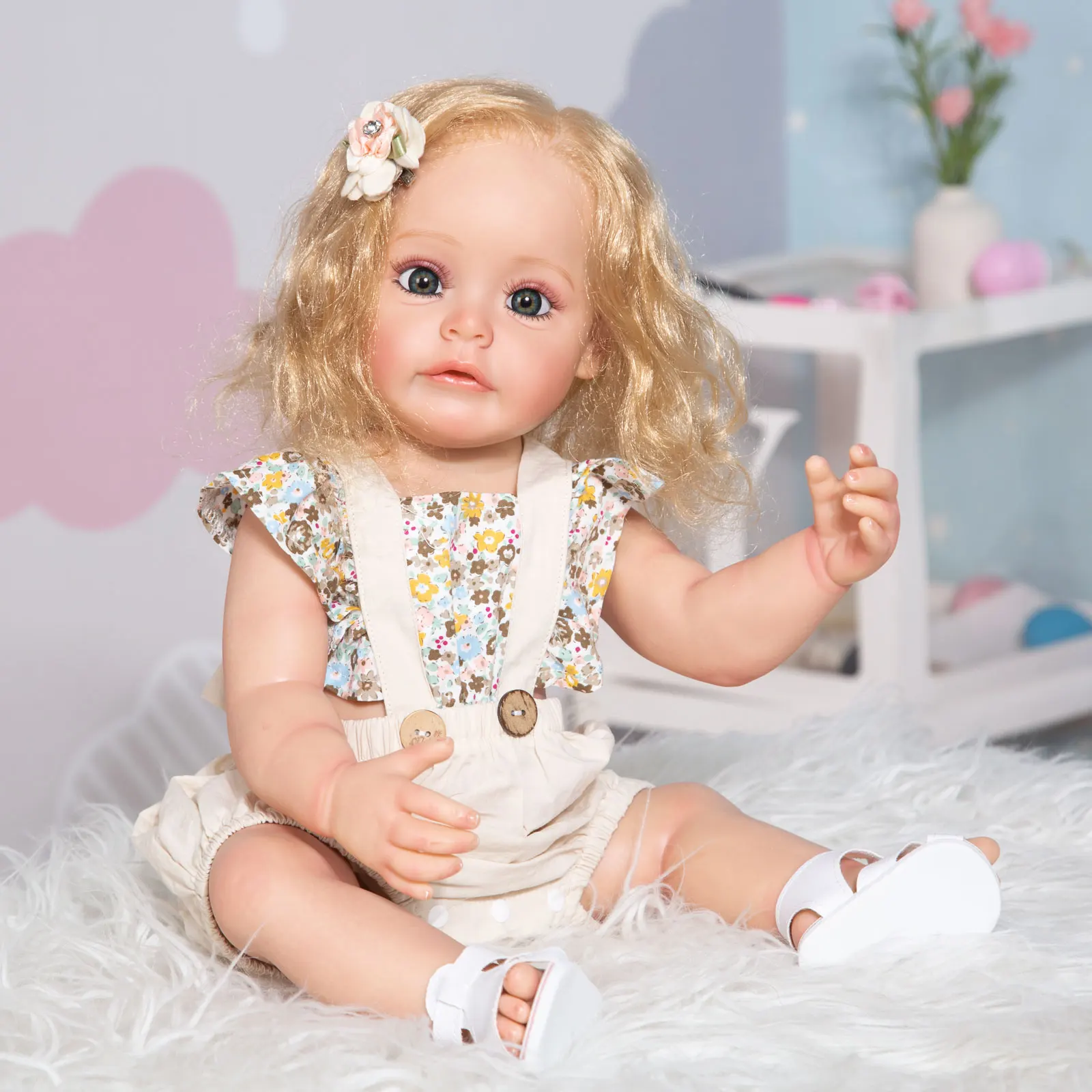 

KEIUMI 55CM Full Silicone Body Reborn Baby Doll Waterproof Hand-detailed Painting Rooted Fiber Hair Princess Dolls For Girls