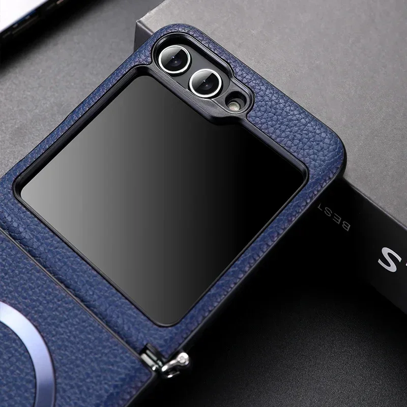 Luxury Litchi PU Leather Magnetic Wireless Charging Case - Shockproof Cover