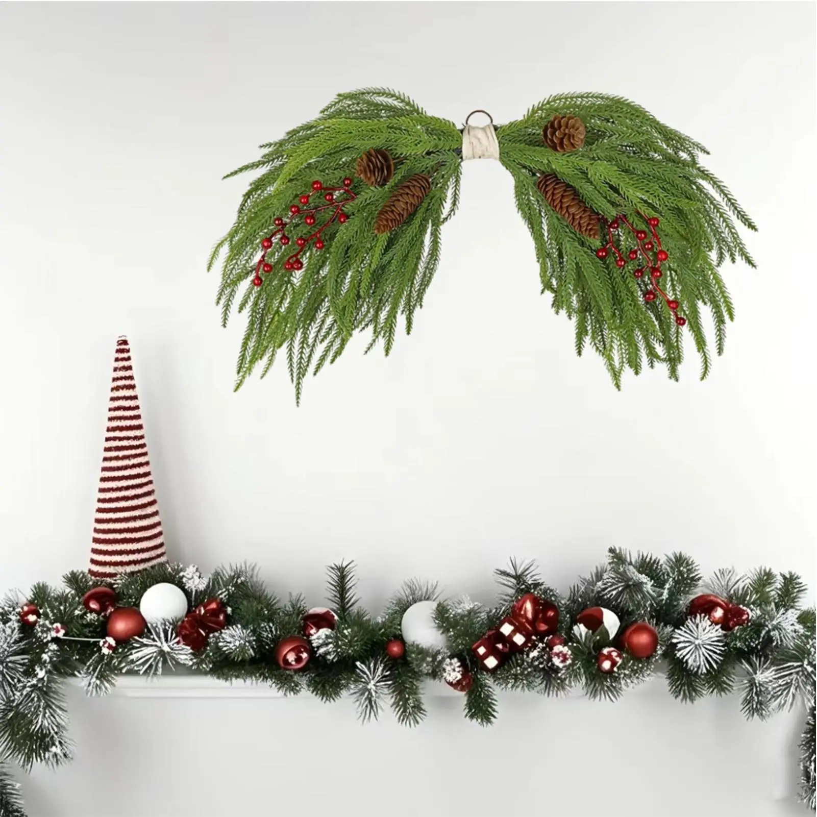 Christmas Wreath Outdoor 24 Inch Hangable Realistic Artificial Front Door Christmas Swag For Indoor Window Mantel Restaurant