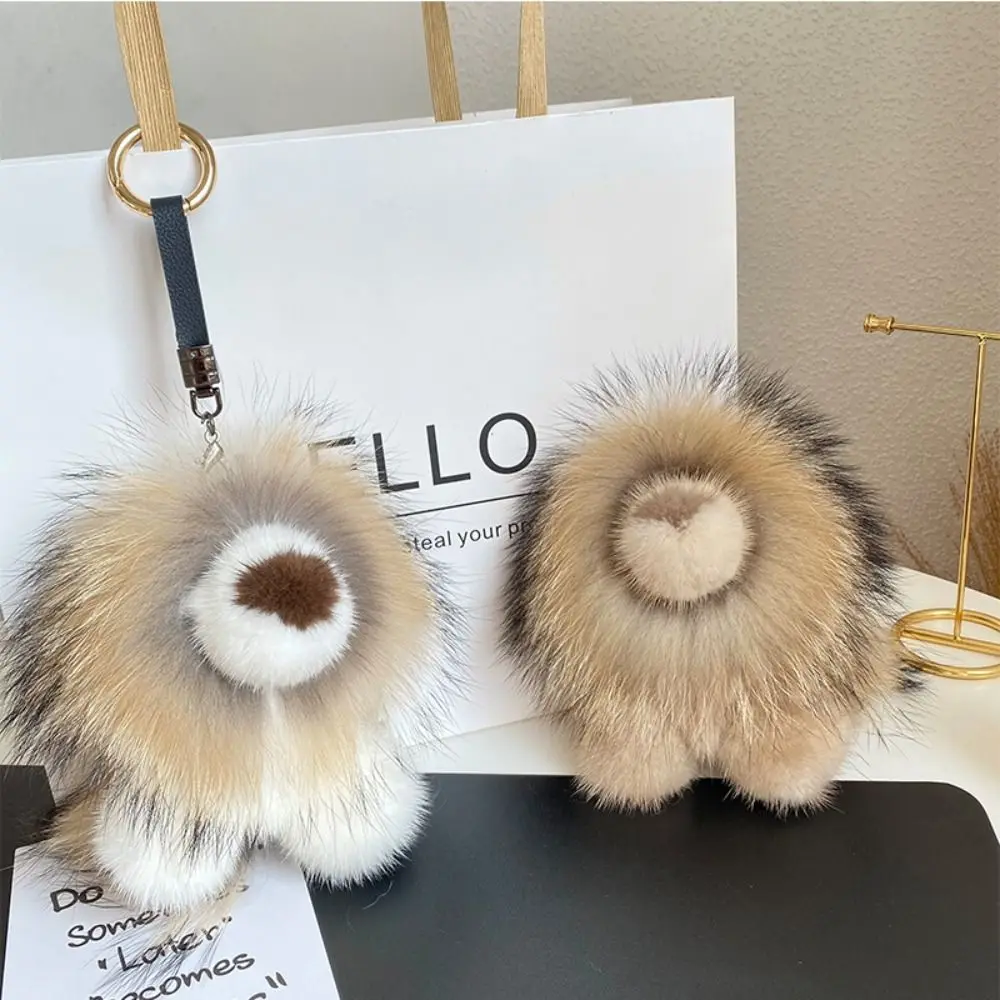 Mink Fur Lion Plush Pendant Stuffed with Tail Plush Lion Keychain Soft Ornaments Cute Animal Keychain Friends Birthday Gifts