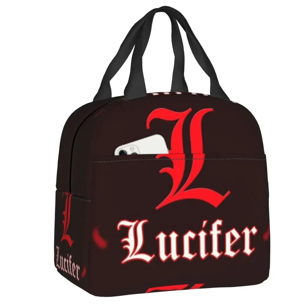 

Новинка 2023, изолированная сумка для ланча с логотипом «тетрадь смерти» Lucifer для женщин, переносной охладитель для ТВ-шоу Morningstar Devil, Термальный Ланч-бокс