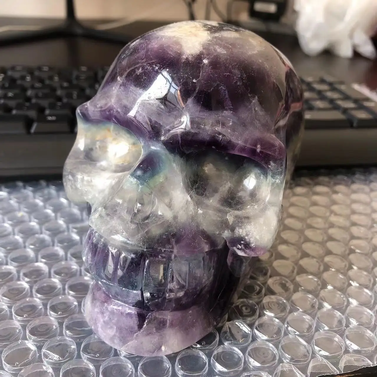 

13cm Natural Colored Fluorite Skull Crystal Carving