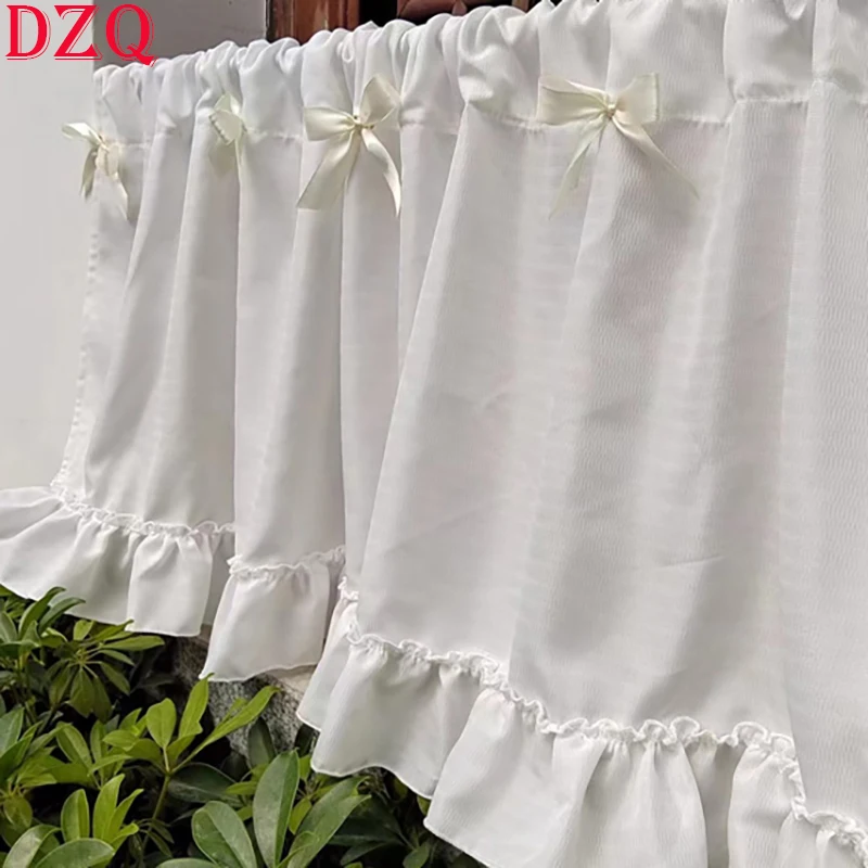 

French White Lace Short Curtains for Living Room Bow Tie Tulle Half Curtains for Kitchen Princess Curtains #A352