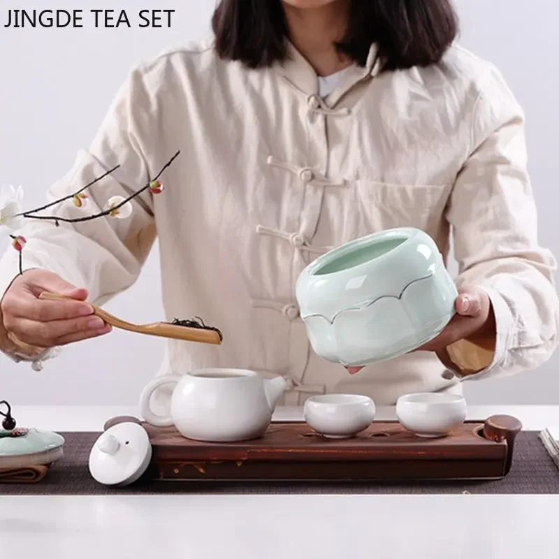 Celadon Portable Tea Jar Household Ceramic Sealed Moisture-proof Tank Tea Coffee Storage Jar Customization Teaware Accessories