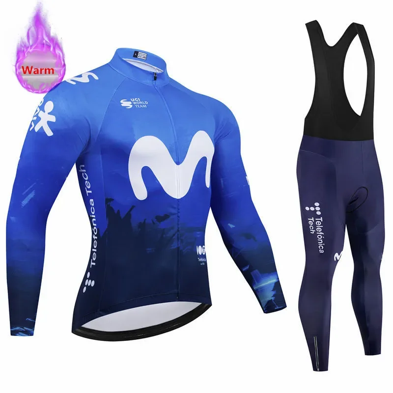 Movistar Pro Winter Cycling Set Thermal Fleece Bicycle Clothing Long Sleeve Jersey Road Bike Clothes Ropa Ciclismo MTB Uniform