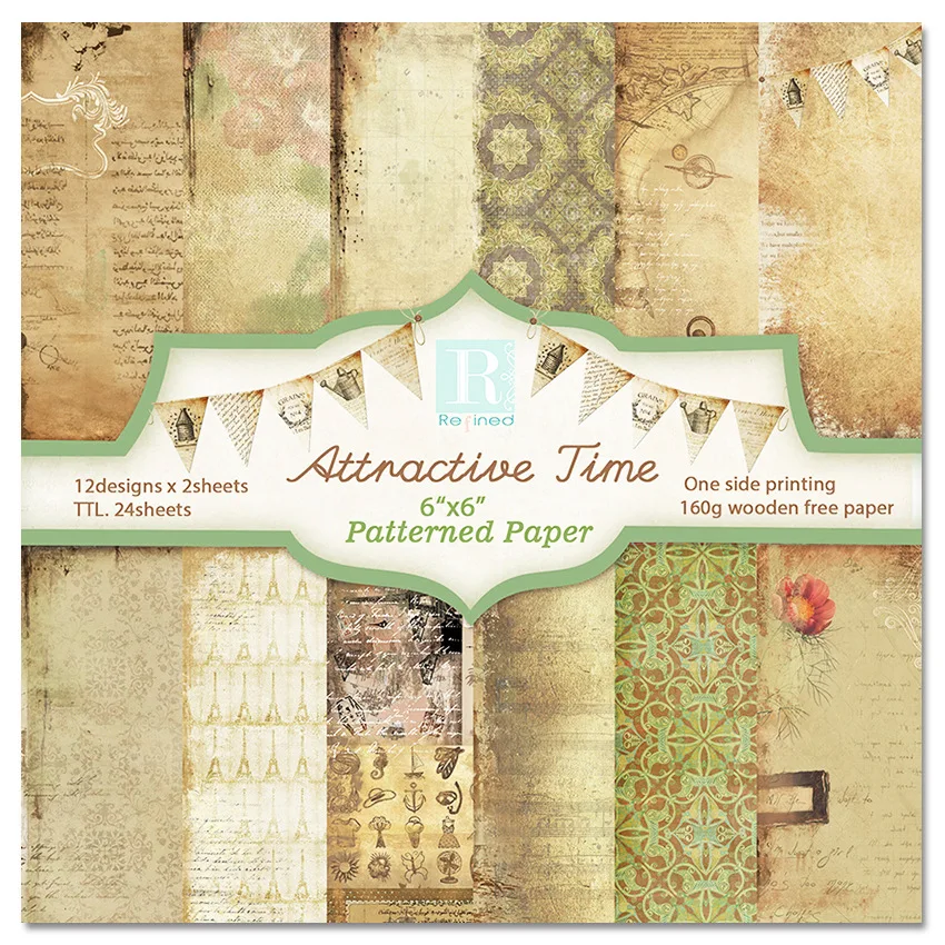 24Sheets/Set Vintage Flower Material Ppaper DIY Scrapbooking Journal Base Collage Photo Props Gift Wrapping Decoration Paper