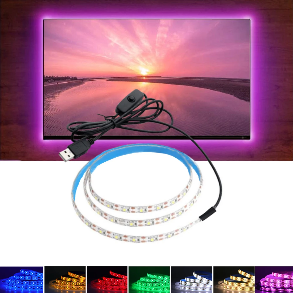 Tira de luces LED alimentada por pilas AA, cinta de iluminación de fondo  para TV, lámpara de decoración del hogar, CC de 5V, USB, 2835 M, 1M, 2M,  3M, 4M, 5M - AliExpress