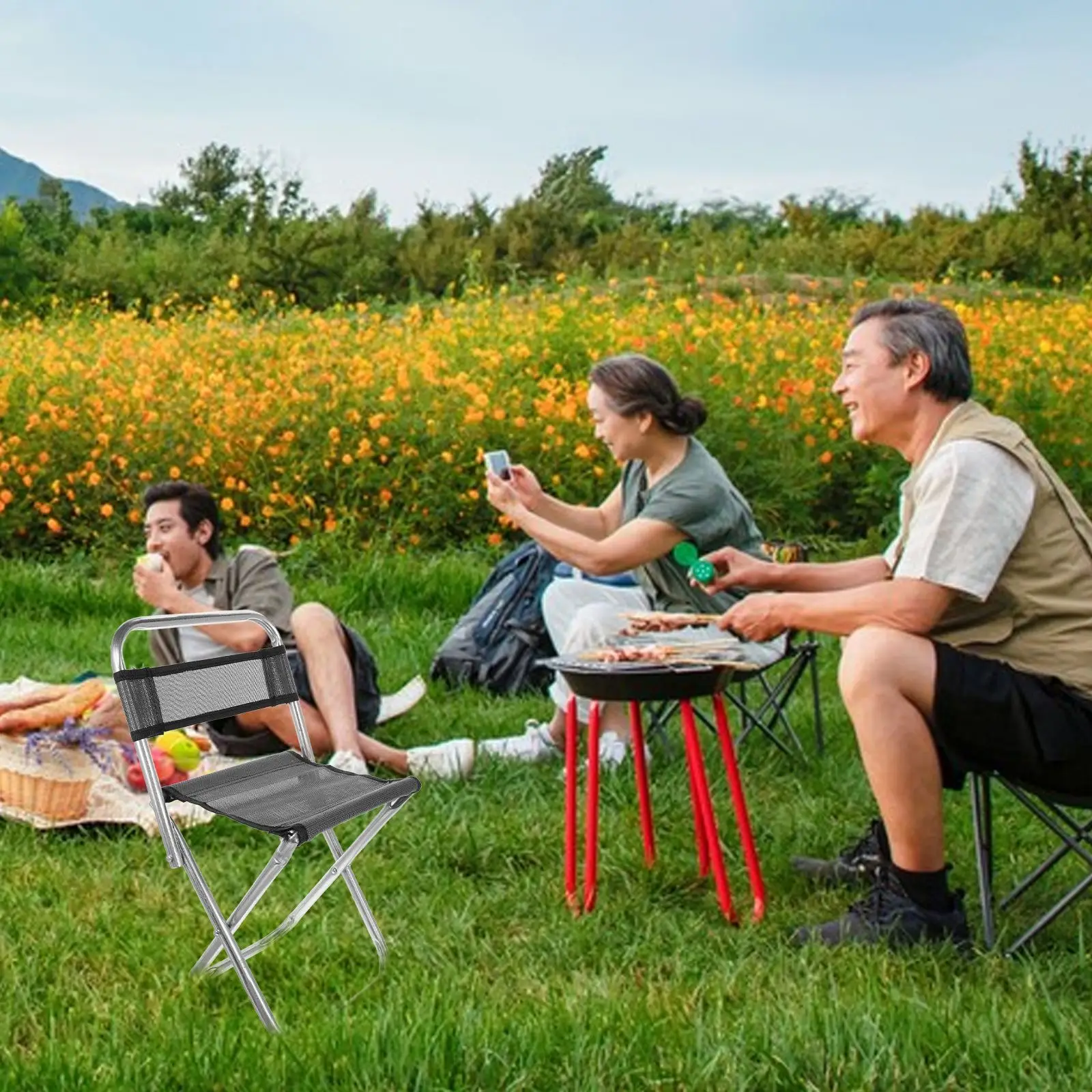 Portable Folding Chair Fishing Stool Compact Camping Seat Lightweight Outdoor Chairs Travel Sturdy Mesh Cloth MetalBracket