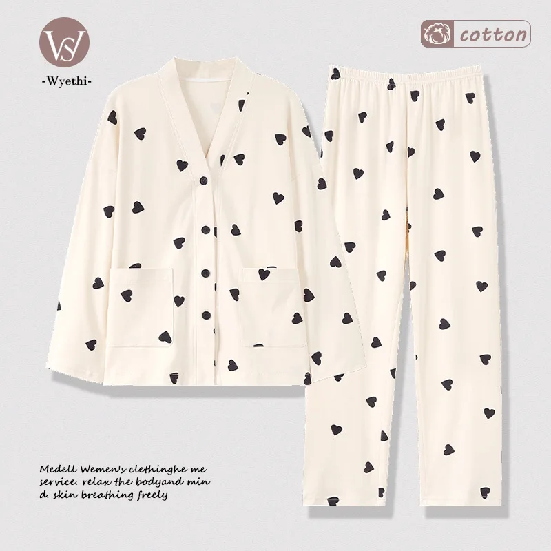 

Imitation Cotton Large Size Sleepwear Fashion Women's Pajamas Set Long Sleeve Cardigan V Neck Pijama Sets for Women 2 Pieces