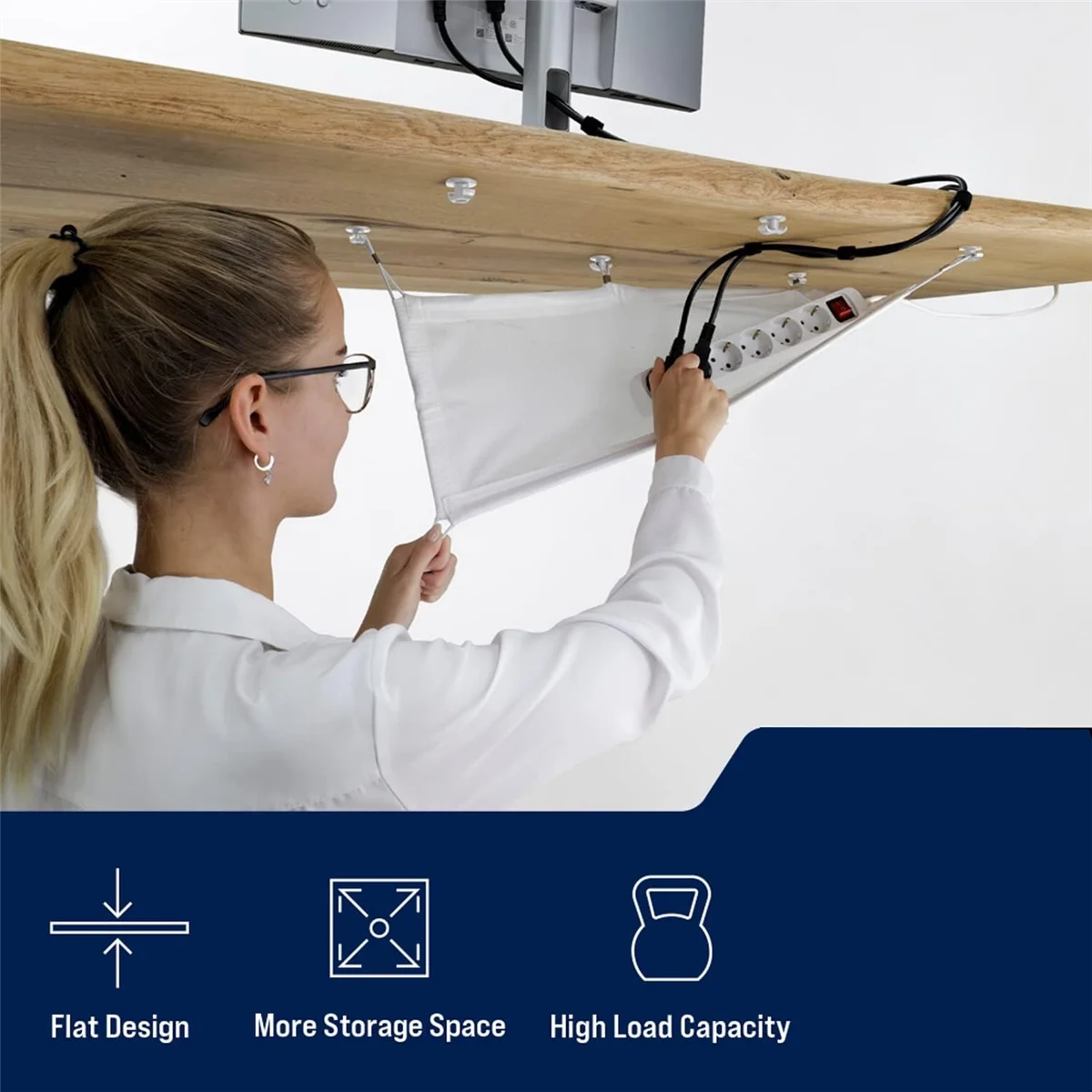 Cable Management Net-Under Desk Wire Management-Flexible Under Desk Cable Tray White A DY