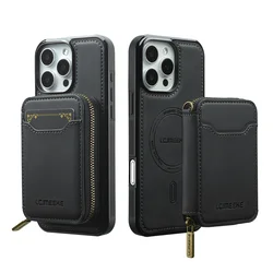 Premium 2 - in - 1 Magsafe Magnetic Leather Phone Case with Wallet Card Holder - iPhone 12 Mini (Black)