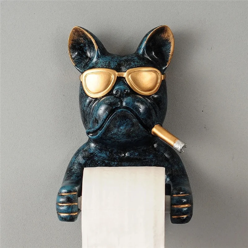 

Tray Toilet Paper Holder Bulldog Resin Free Punch Hand Tissue Box Household Paper Towel Holder Reel Spool Device Dog Style