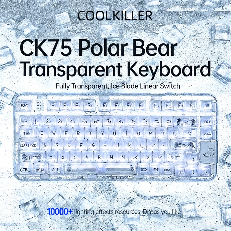 Coolkiller Polar Bear CK75 투명 기계식 키보드 무선 블루투스 게임용 e스포츠 3모드 사용자 정의 가능