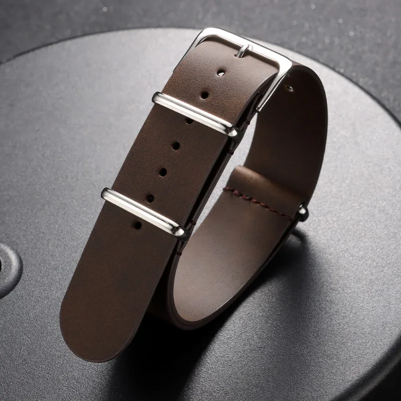 Vintage Leather Watch Strap with Metal Pin Buckle - Black, Coffee, Brown Options