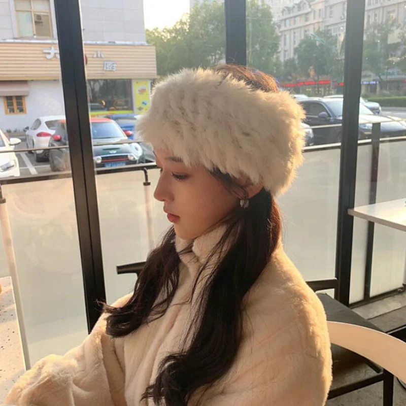 

Winter Thick Fluffy Headband for Women Men Fur Hairband Russian Furry Earmuffs Elastic Turban Wide Headwear Ski Hats Accessories