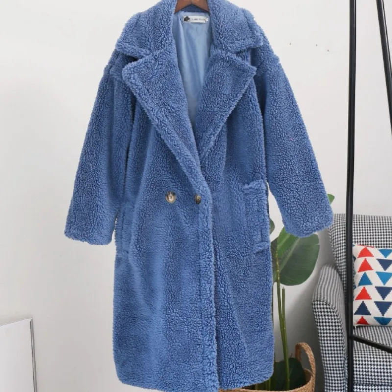 2023 Autumn Winter New Loose Coat Women Long Thick Warm Commuter Large Pocket Fashion Cardigan Imitation Lamb Fur Coat Trend