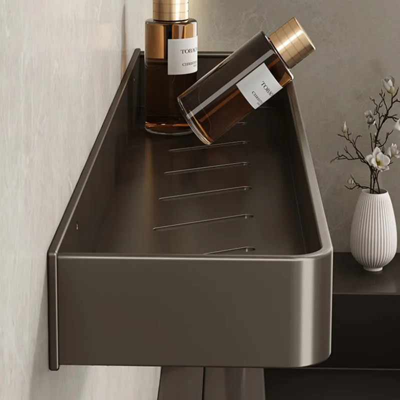 Gun Gray Aluminum Bathroom Wall-mounted Shower Organizer, Punch-free Sink Storage Rack