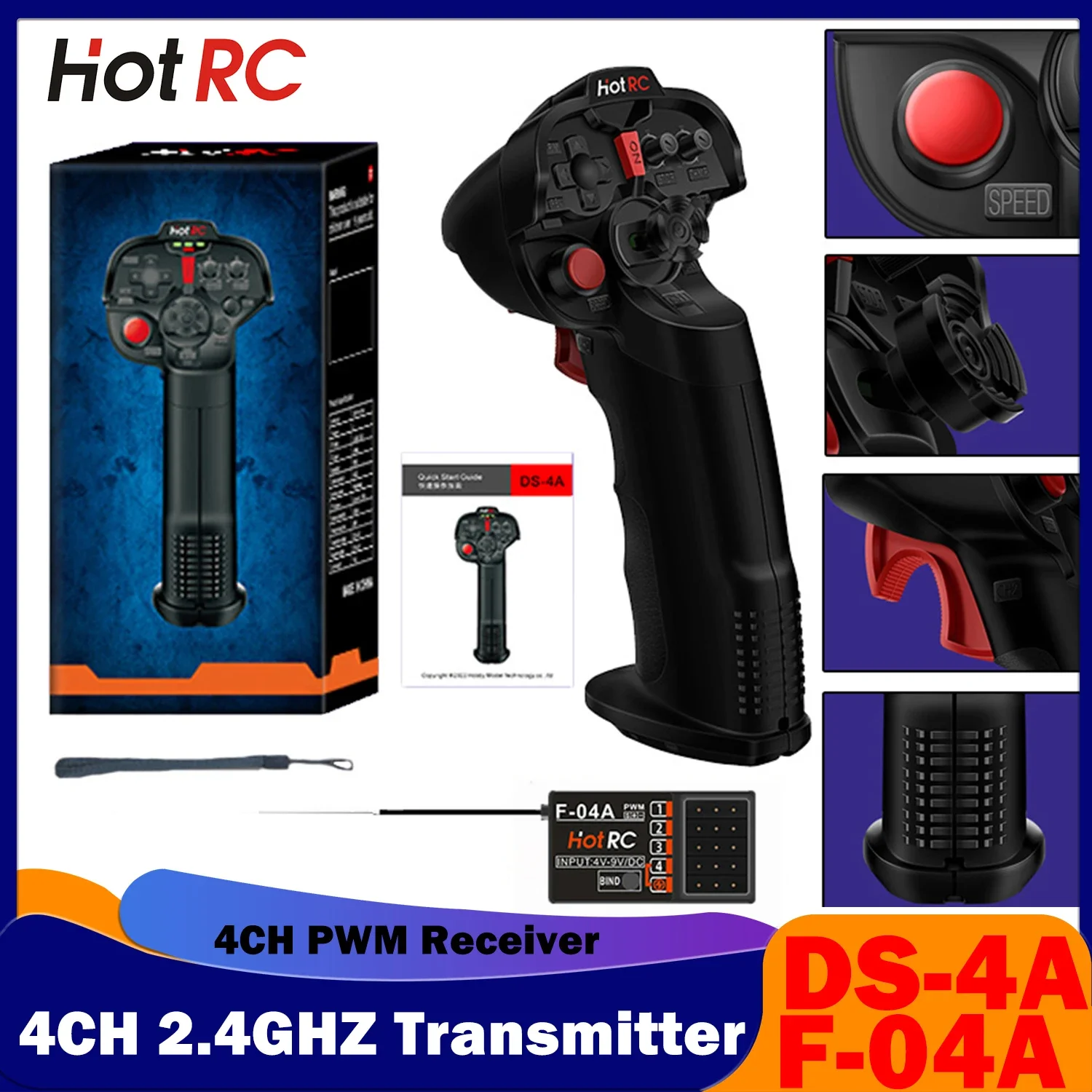 

HOTRC 4CH Single Hand Transmitter DS-4A 2.4G 4 Channel Radio Systems F-04A 4-12VDC PWM Receiver for RC Car Boat Model Robot Part