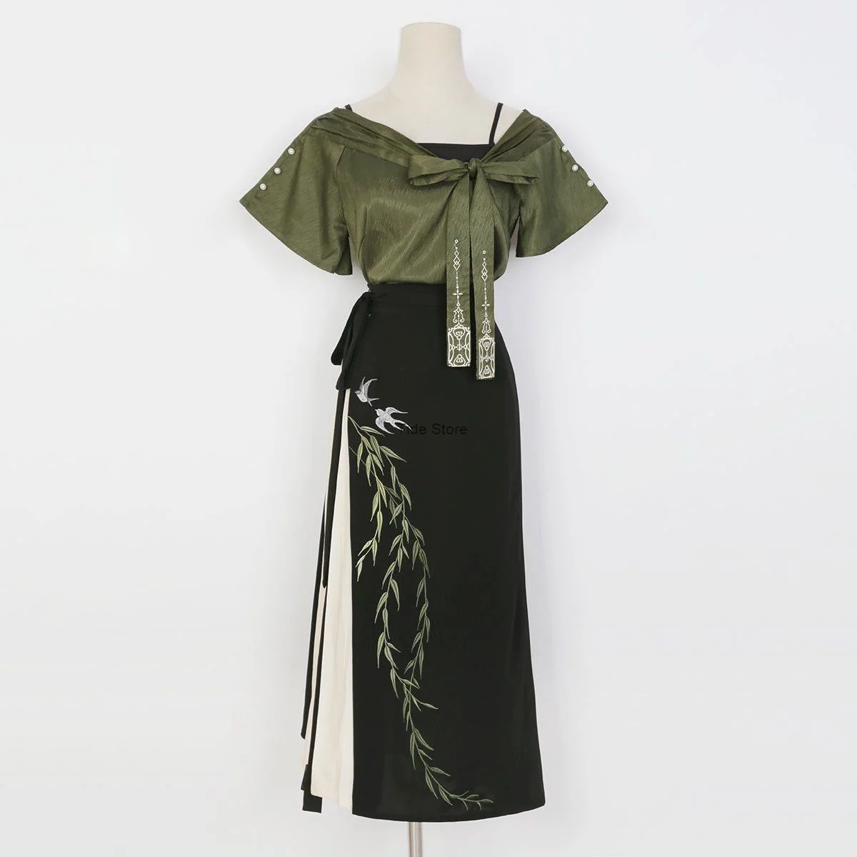 New Chinese Style Improved Han Element Super Immortal Ancient Style Daily Hanfu Set Summer Green Bamboo Embroidery [Liulu]