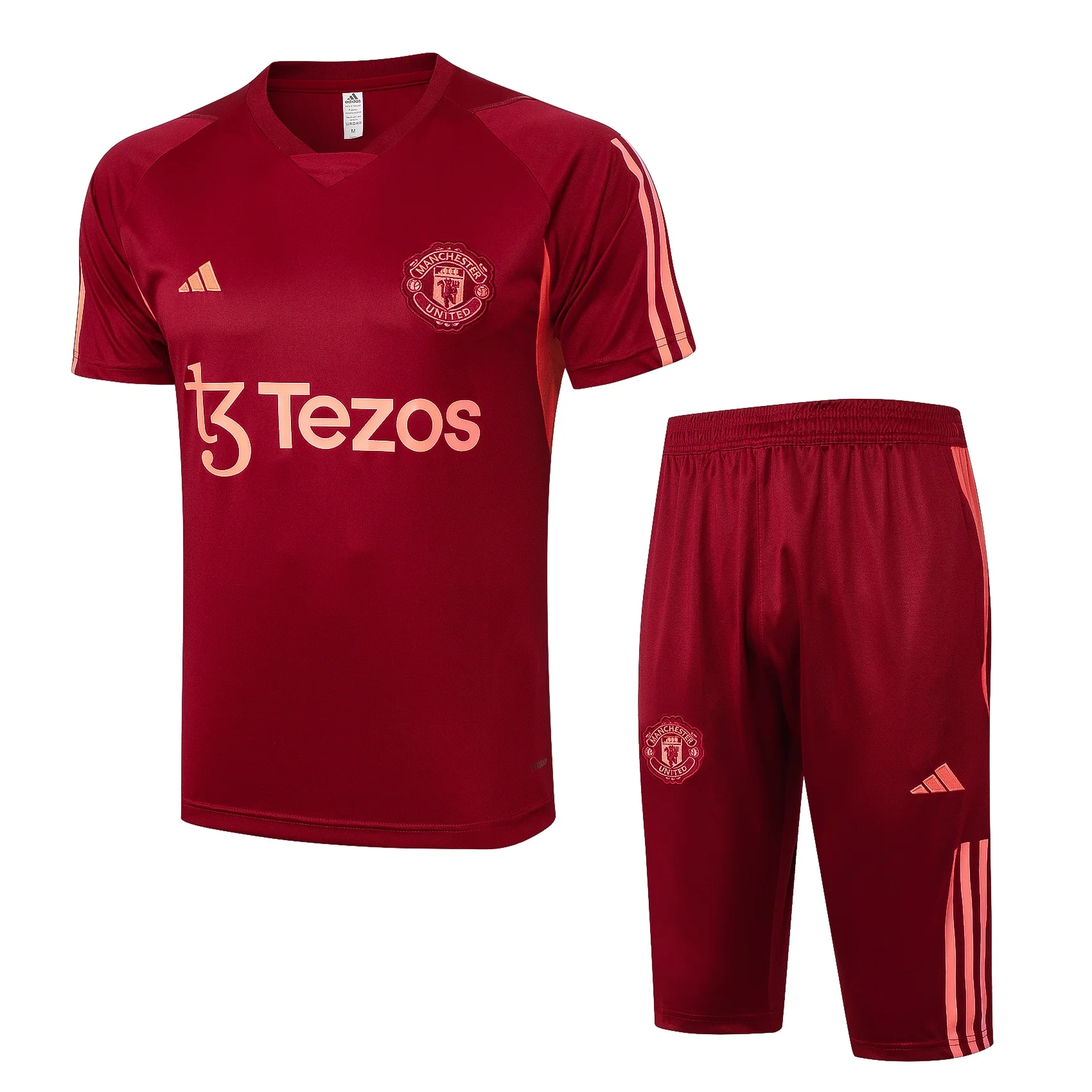 Adidas Soccer Jerseys Men Short-sleeved Polyester Cropped Trousers Durable Comfortable Trendy Training Suit Red