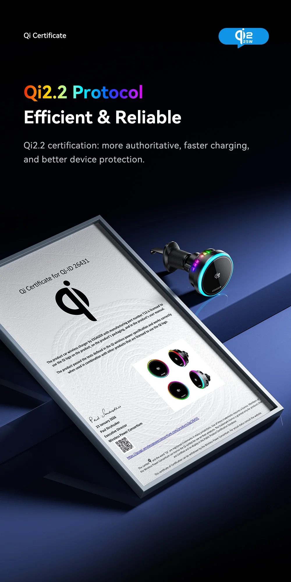 Essager supporto magnetico per auto con caricabatterie wireless e rgb_voghion.com