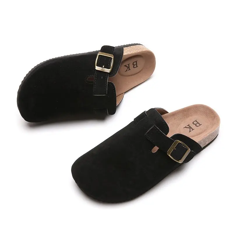2024 New Women's Closed Toe Slippers Summer Fashion Cow Suede Clog Sandals Ladies Vintage Garden Muller Clogs Slippers