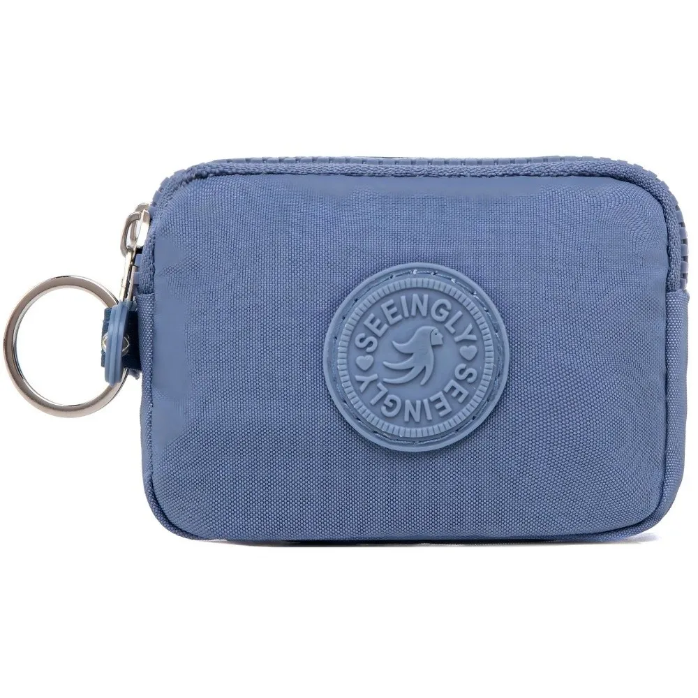 Compact Waterproof Double Layer Women's Wallet with Keychain and Nylon Zipper