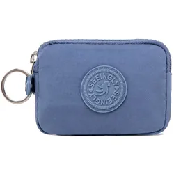 Compact Waterproof Double Layer Women's Wallet with Keychain and Nylon Zipper (Blue)