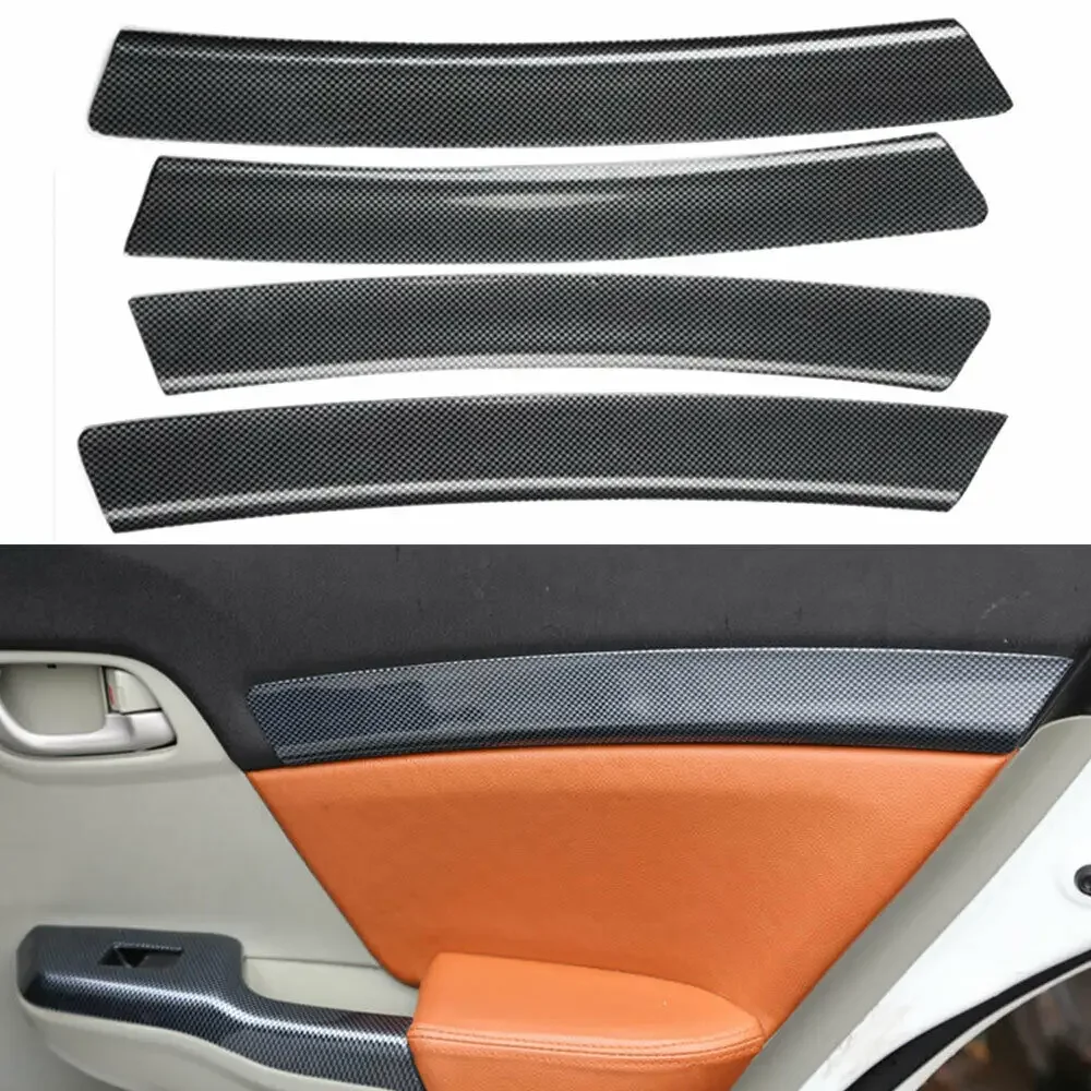 

BBQ@Fuka Carbon Fiber Style Car Inner Door Armrest Strip Cover interior decoration Trim stick For Honda Civic 9th 2012 2013 2014
