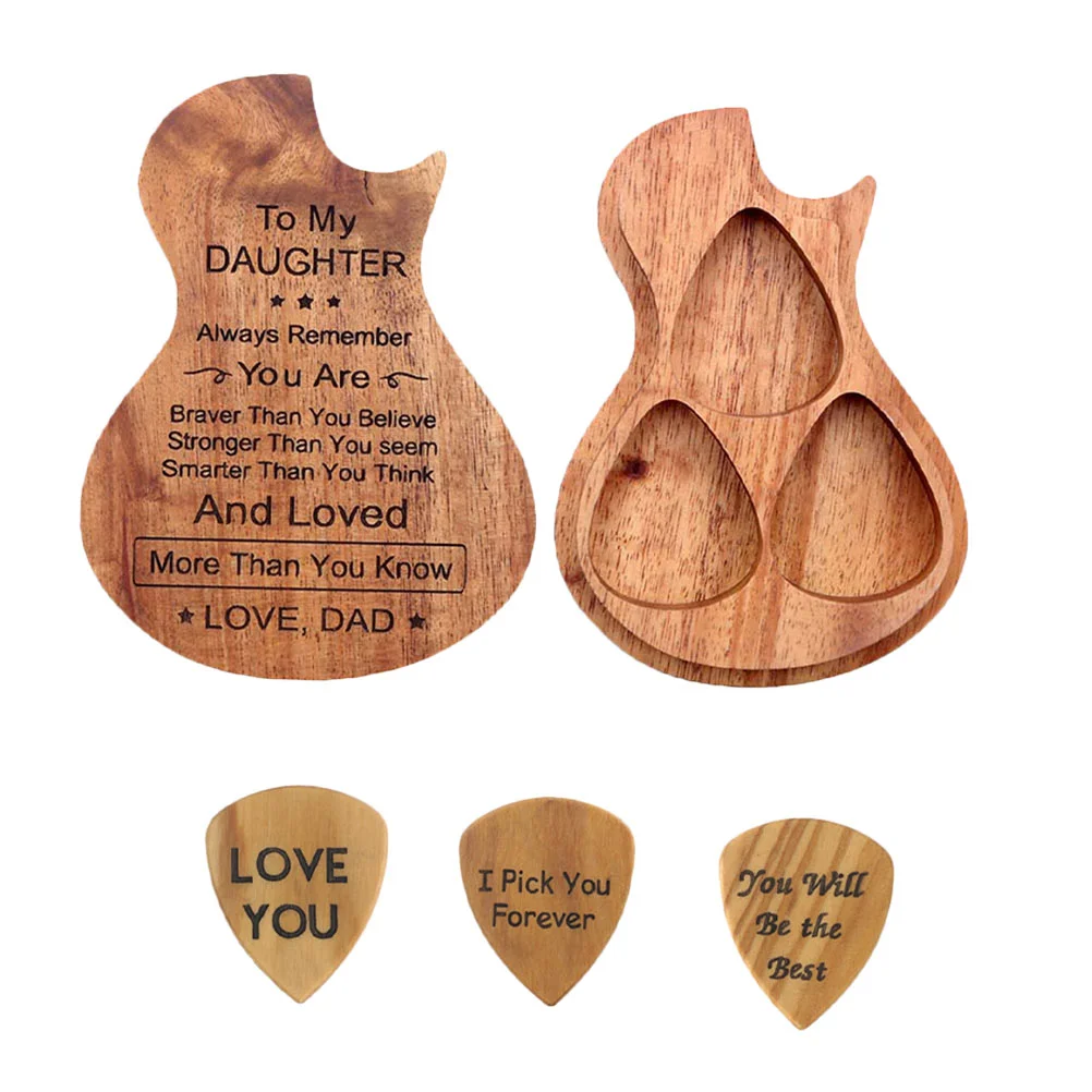 

1 Set of Guitar Pick Box with 3pcs Wooden Guitar Picks Pick Storage Box