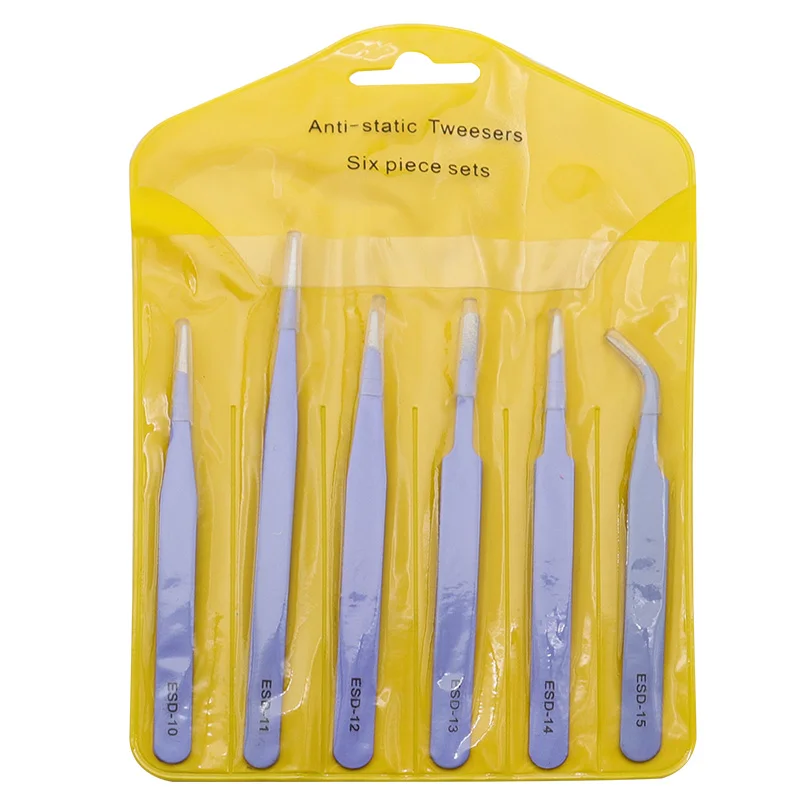 ESD Anti-Static Tweezers 6PCs Precision Maintenance Industrial Repair Curved Tool Home Working Model Making Hand