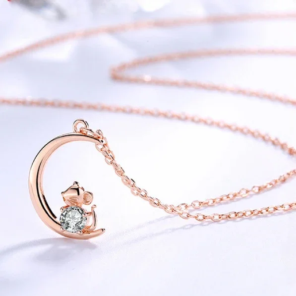 

Y2K S925 Sterling Silver Star Moon Mouse Zircon Necklace Sparkling Fashion Women Pendant Light Luxury Trendy Girl Collar Chain