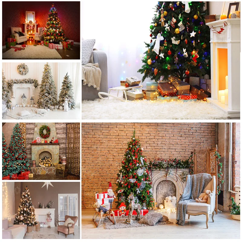 

SHUOZHIKE Christmas Indoor Photography Background Christmas tree Fireplace Photo Backdrops 21712 YXSD-08