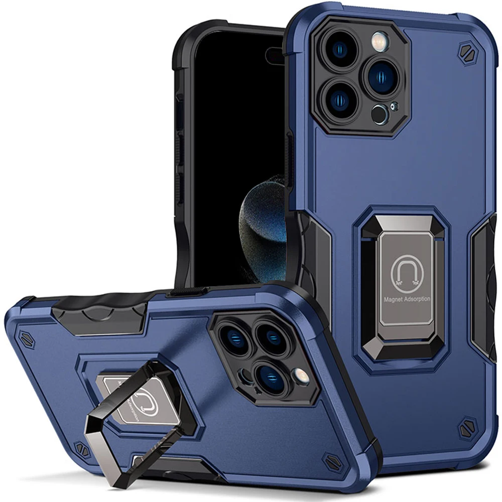 Auroras Pro Max Case Red Armor Metal Bracket Ring Silicone Frame Shell For iPhone 15 Plus Cover Fundas_voghion.com