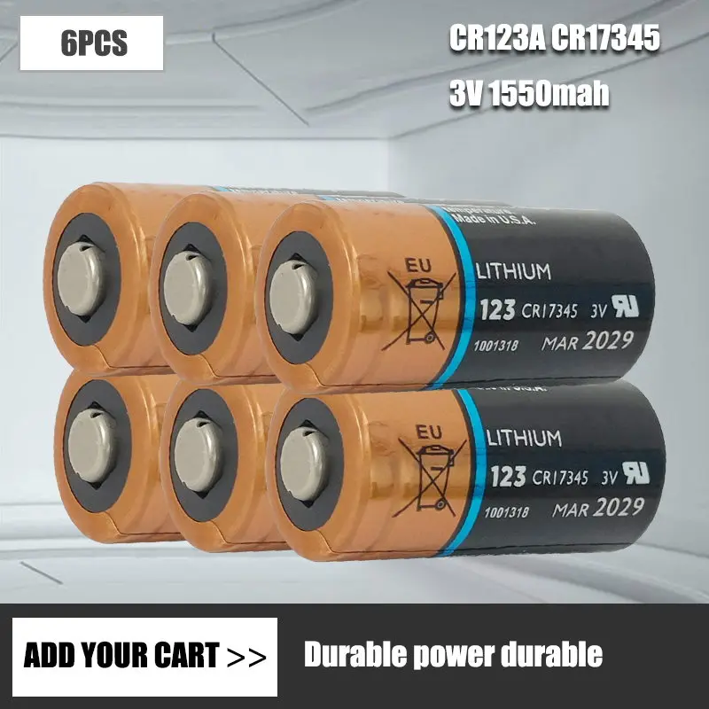 6PCS Duracell CR123A CR17345 CR123 123A 123 3V Lithium Battery For Camera Flashlight Gas meter smoke sensor primary dry battery |