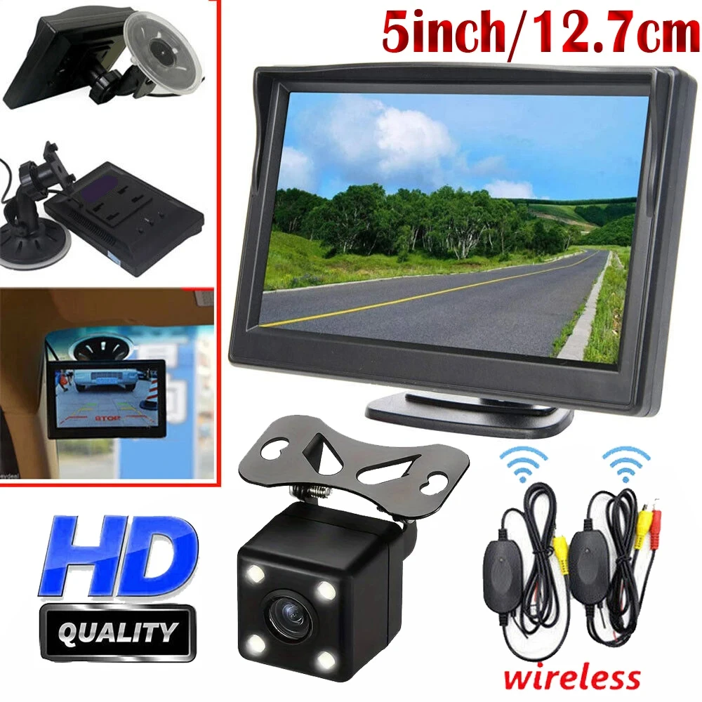 차량용 무선 백업 카메라 키트, 5 인치 백미러, 12V 모니터, 나이트 비전 카메라, 픽업, SUV, 밴용