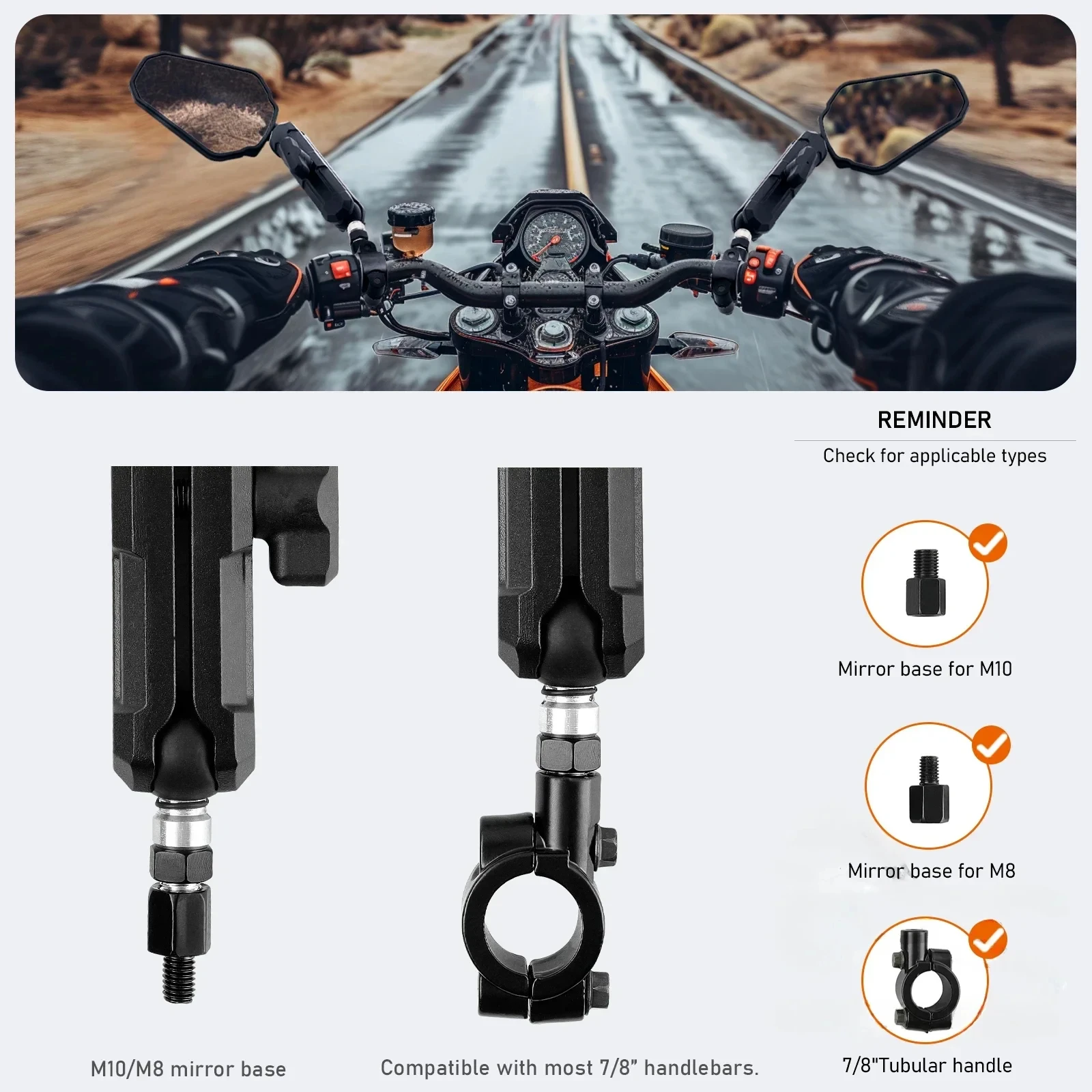 Motorcycle Mirrors Universal Angle Adjustable Folding Handlebar Side Compatible with Adventure Dirt Street Bike