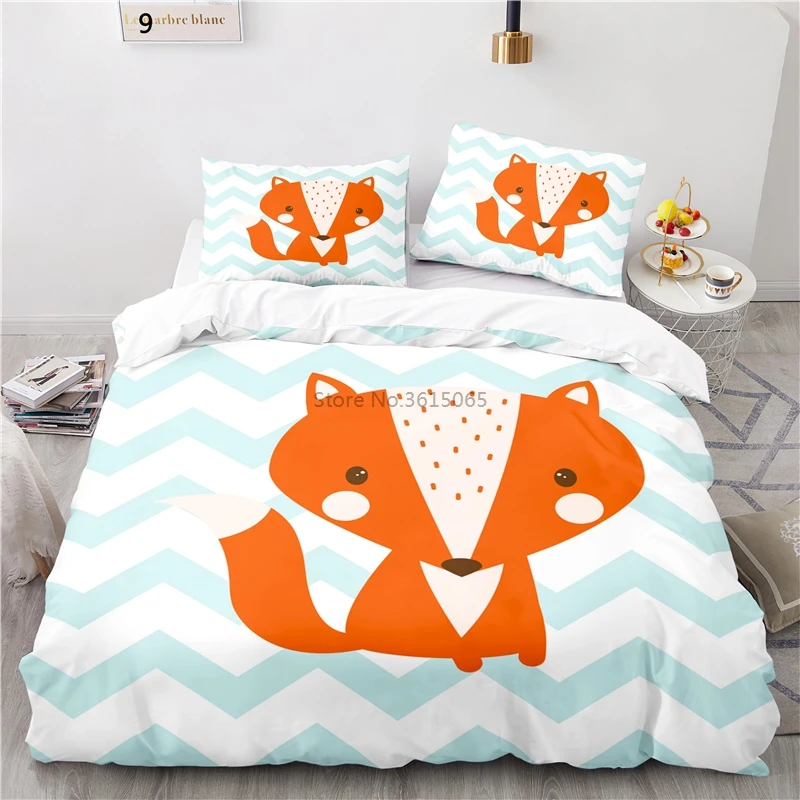 

Cute Little Fox Printed Bedding Set Children Boys Girls Cartoon Bed Linen Set Europe/Australia/USA Pillowcase & Duvet Cover Sets