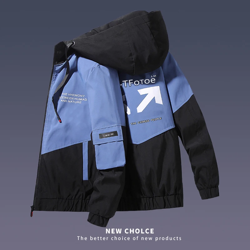 

Korean Version Men's Jacket Letter Printing Patchwork Work Work Hoodies Spring Autumn Windbreaker Unisex Coats Varsity Jacket