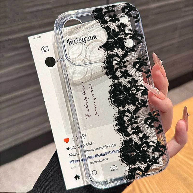 Romantic Elegant Black and White Lace Pattern Phone Case